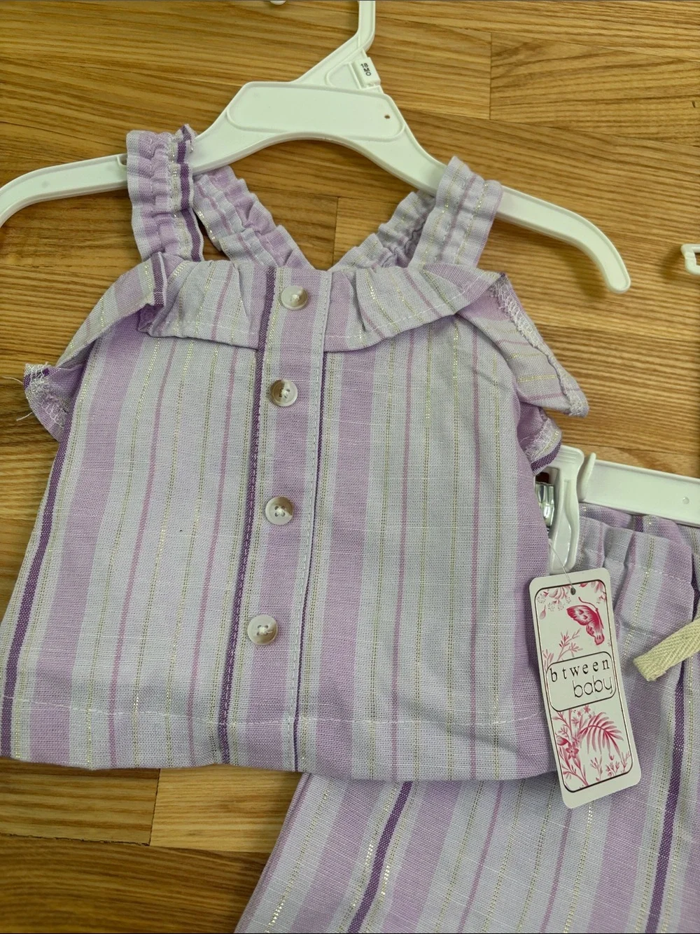 NWT btween baby Toddler Girls Lavender Stripe Summer Pants Ruffle Top Set Sz 18m - Picture 2 of 11